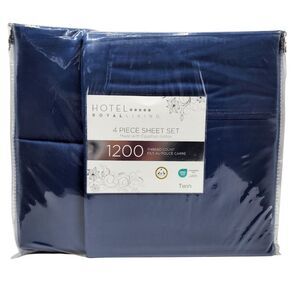 Hotel Royal Living Twin Navy Blue Sheet Set x4 1200 Thread Count Egyptian Cotton